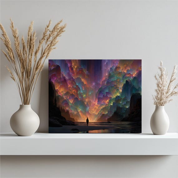 Surreal Nebula Clouds Canvas Wall Art Dream Colorful Reflection Lake Silhouette Forest Mountain Fantasy Decor Cosmic Sky Landscape Poster