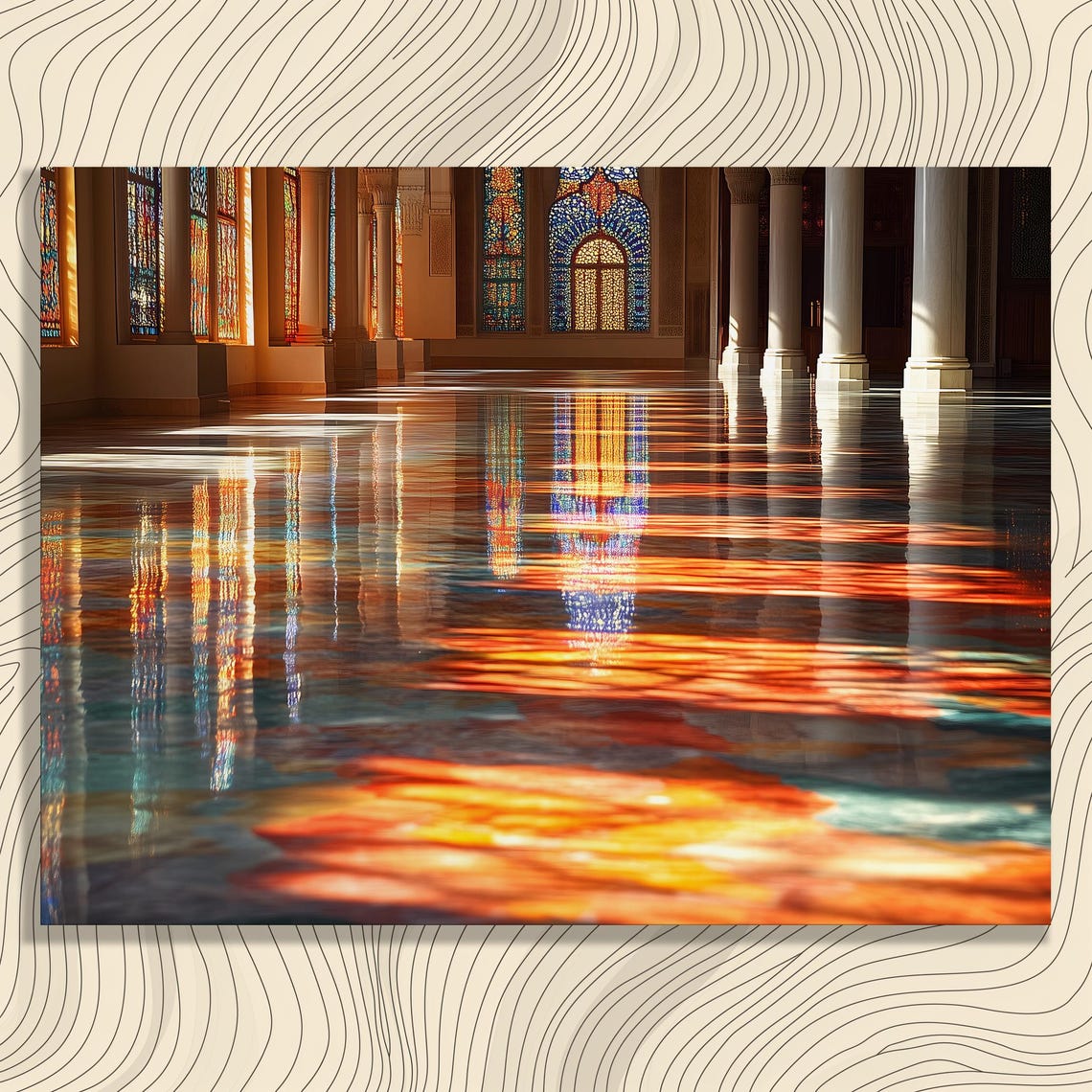 Mosque Interior Stained Glass Light Marble Floor Sacred Art Poster