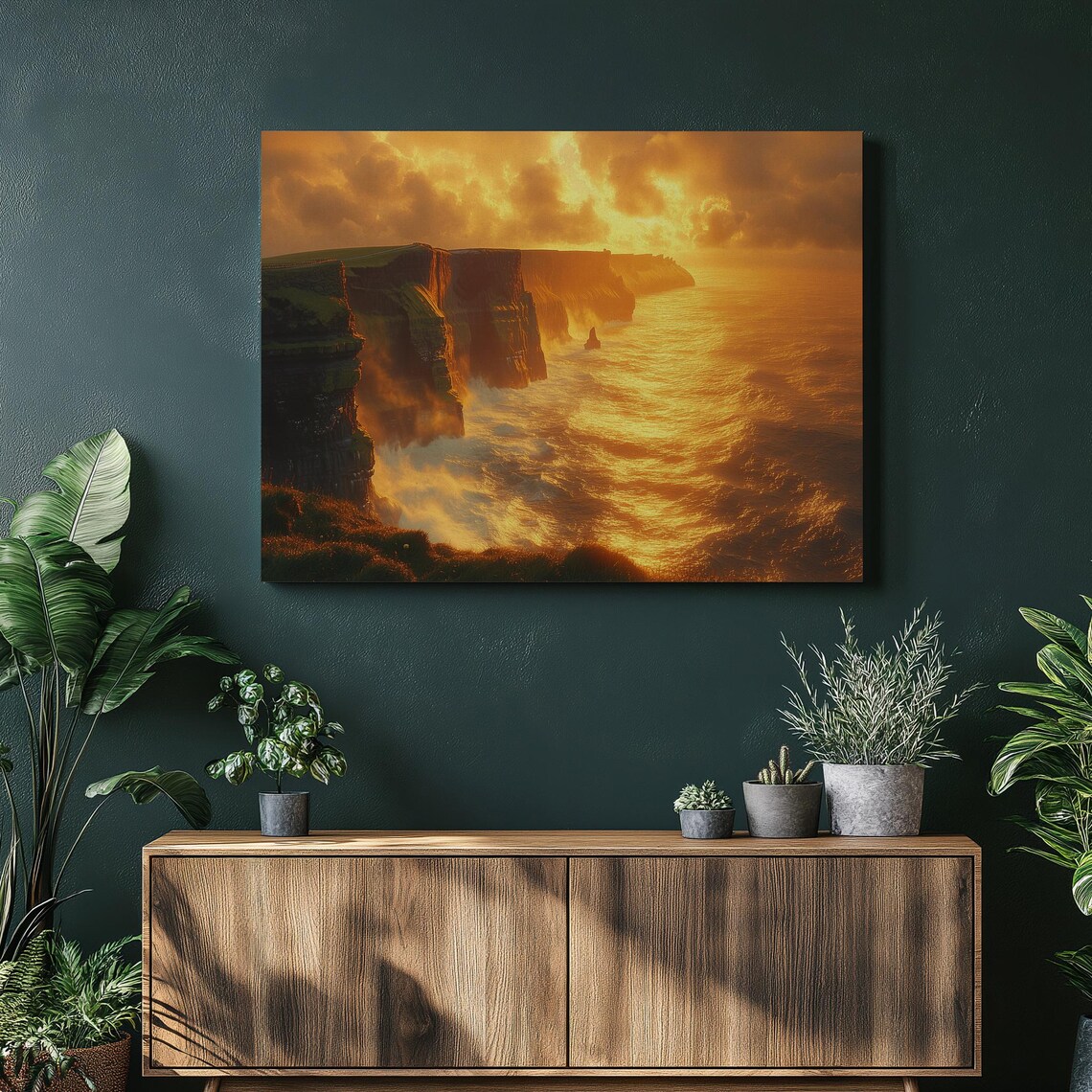 Cliffs Of Moher Ireland Golden Sunset Ocean Waves Crashing Poster