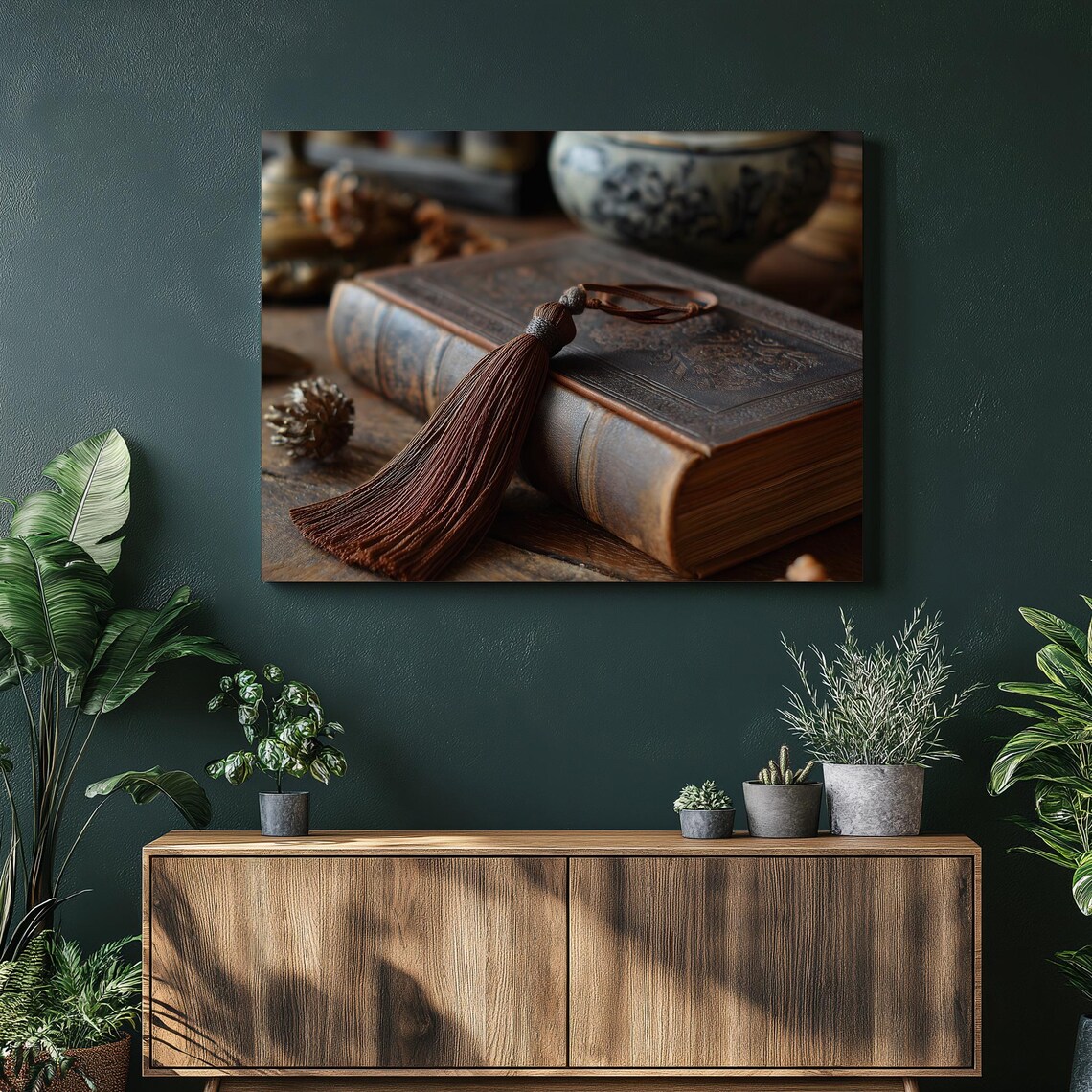 Vintage Leather Book Tassel Bookmark Moody Still Life Poster