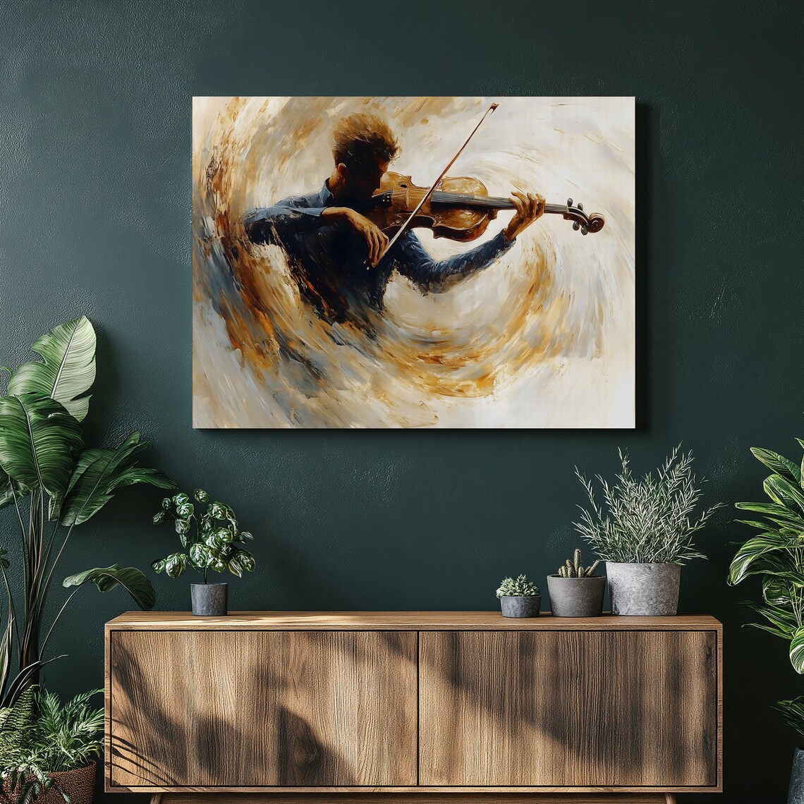 Violinist Musician Oil Painting Warm Tones Dynamic Canvas Poster