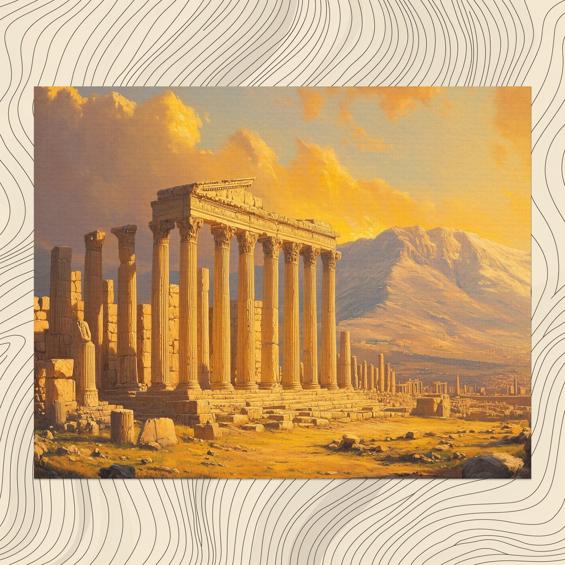 Ancient Baalbek Lebanon Roman Ruins Golden Sunset Art Poster