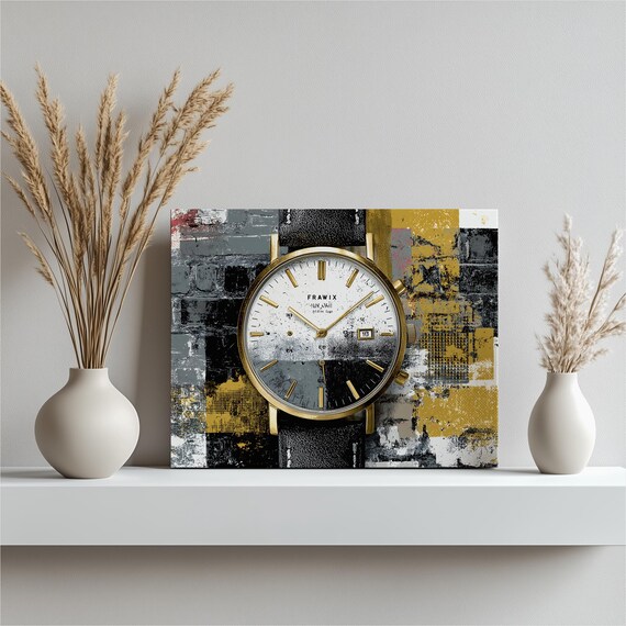 Luxury Watch Canvas Wall Art Black Gold Timepiece Artwork Wristwatch Modern Abstract Print Gift For Collectors And Lovers