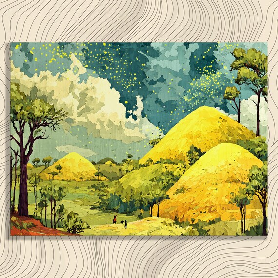 Starry Night Canvas Wall Art Colorful Yellow Hills Landscape Painting Print And Nature Decor Gift For Lovers Teens Adults