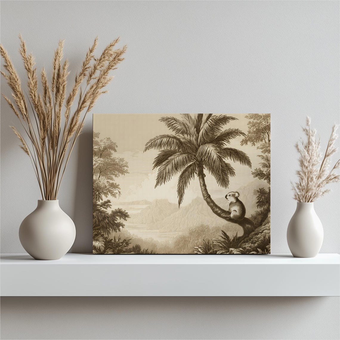 Koala Palm Tree Sepia Vintage Wildlife Engraving Tropical Poster