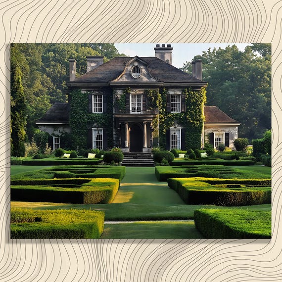Classic Mansion Canvas Wall Art Victorian Houses Decor Botanical Gardens Print Luxury Estate Landscape Painting Fine
