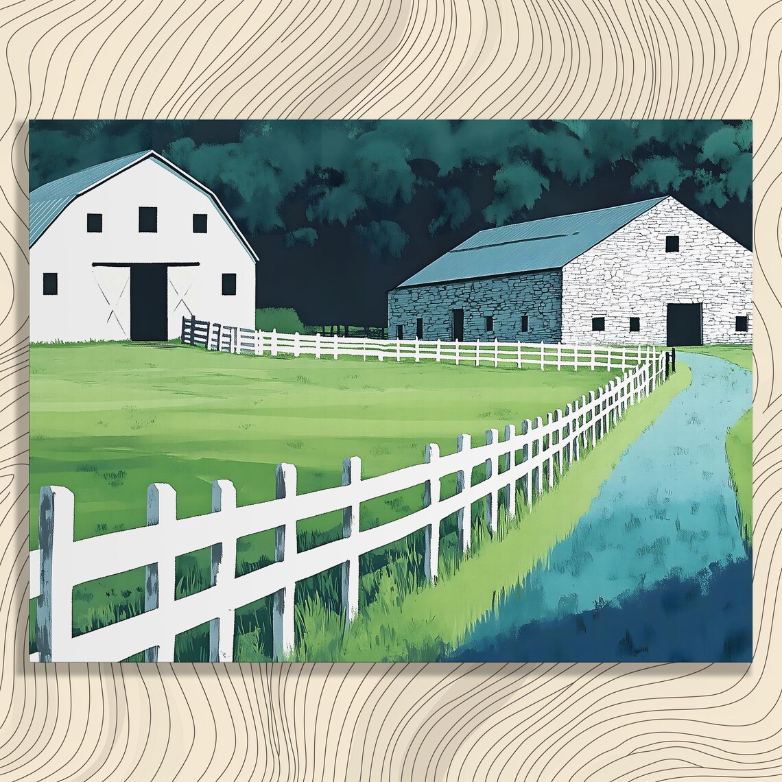 Rustic Country Barn White Fence Pasture Farmhouse Landscape Poster