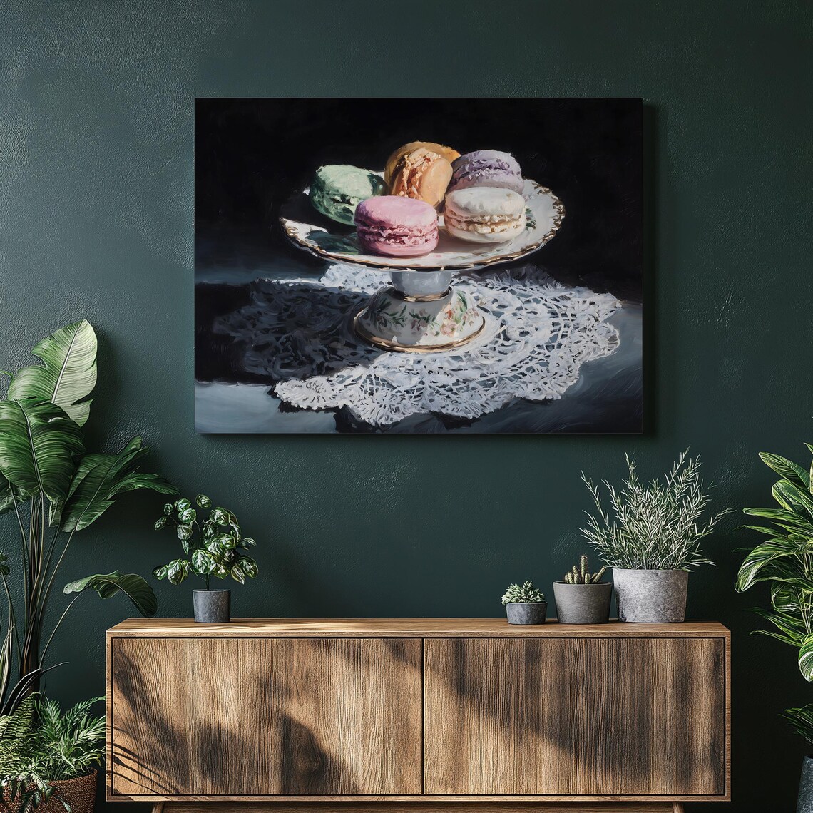 French Macarons Porcelain Stand Classic Still Life Art Poster
