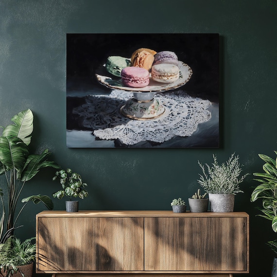French Macarons Porcelain Stand Classic Still Life Art Poster