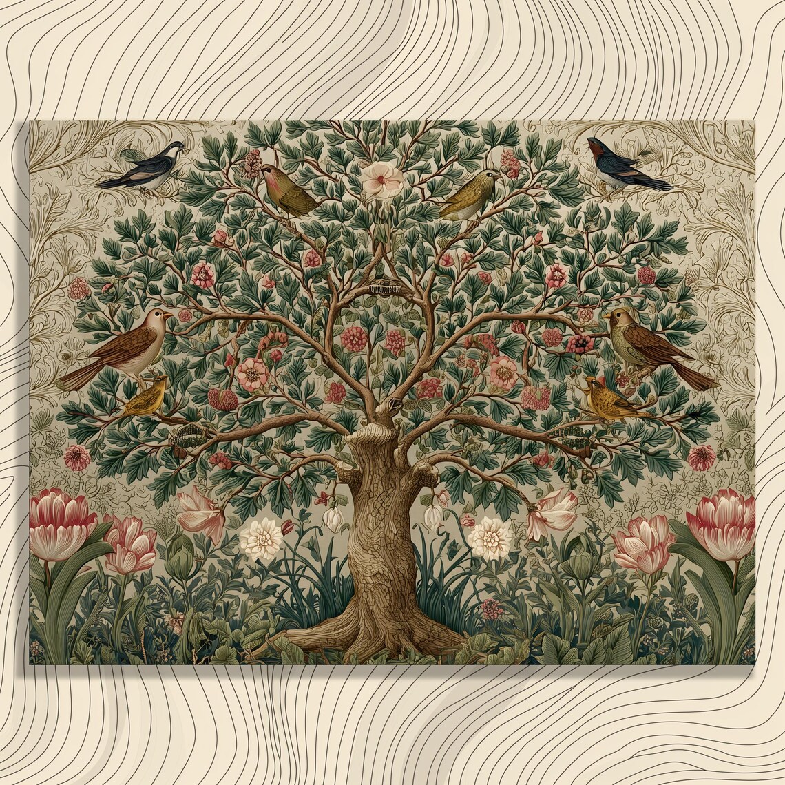 Vintage Botanical Tree Of Life Birds Flowers Art Nouveau Style Poster