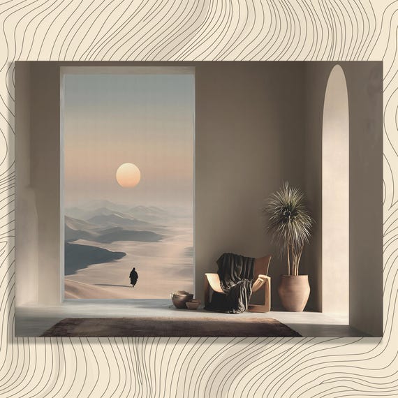Serene Desert Sunset Canvas Wall Art Modern Minimalist Landscape Print Decor For Artists Calming Abstract Minimalism Journey Solitude