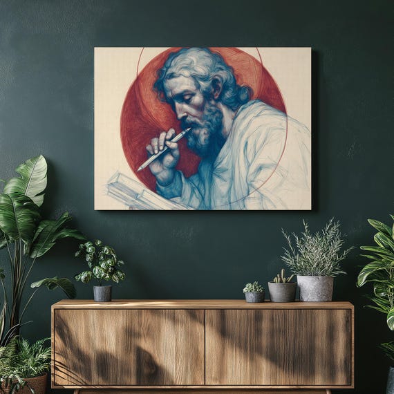 Saint Matthew Canvas Wall Art Religious Illustration Evangelist Gift Christian Study Decor Scripture Drawing Print Ink Sketch Reproduction