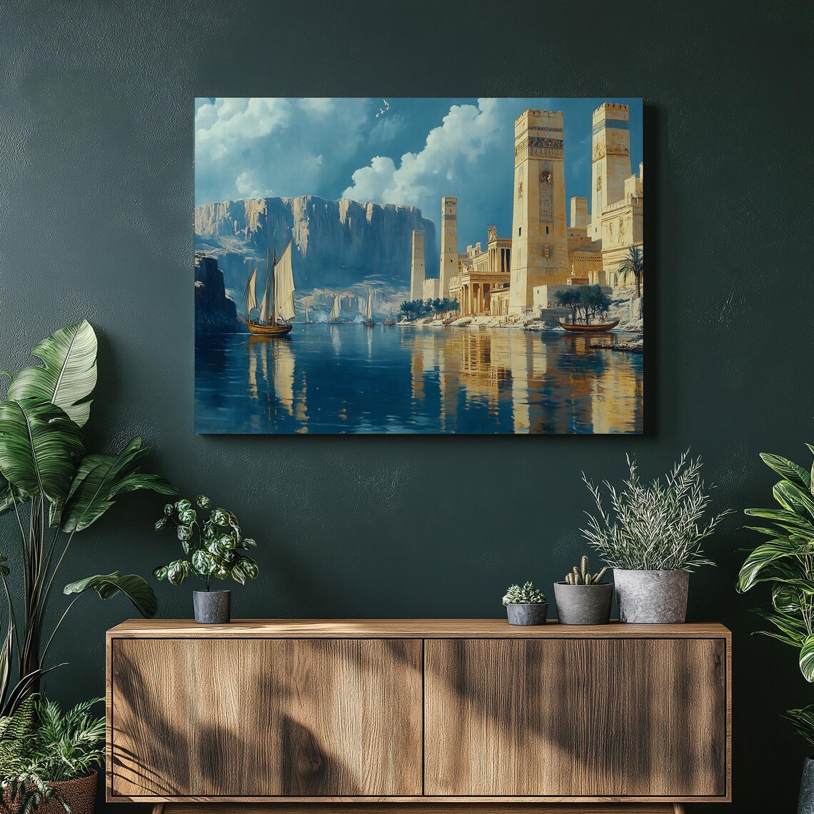 Egyptian Nile River Ancient Temples Felucca Sailboat Art Poster