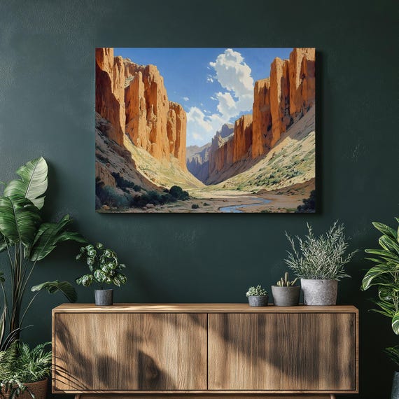 Morocco Canyon Canvas Wall Art Todra Gorge Desert Landscape With Towering Red Cliffs And Winding River Travel Painting Print Decor