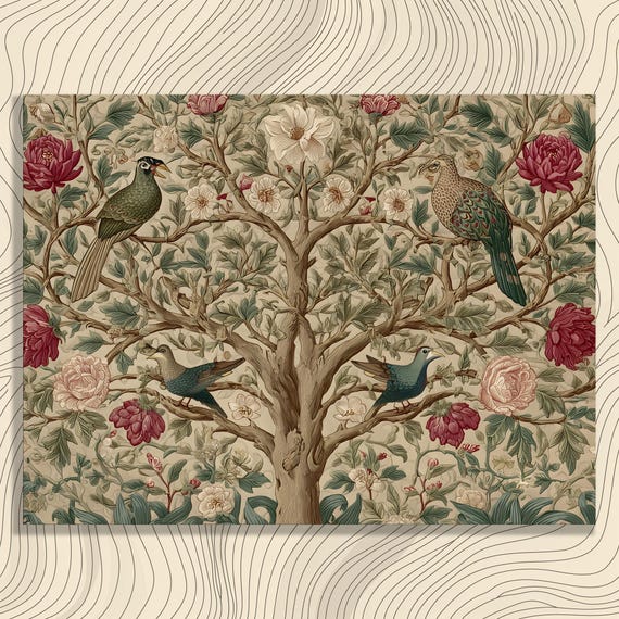 Tree Of Life Canvas Wall Art Vintage Botanical Birds Peony And Rose Illustration Print Nature Decor Floral Painting Gift For Lovers