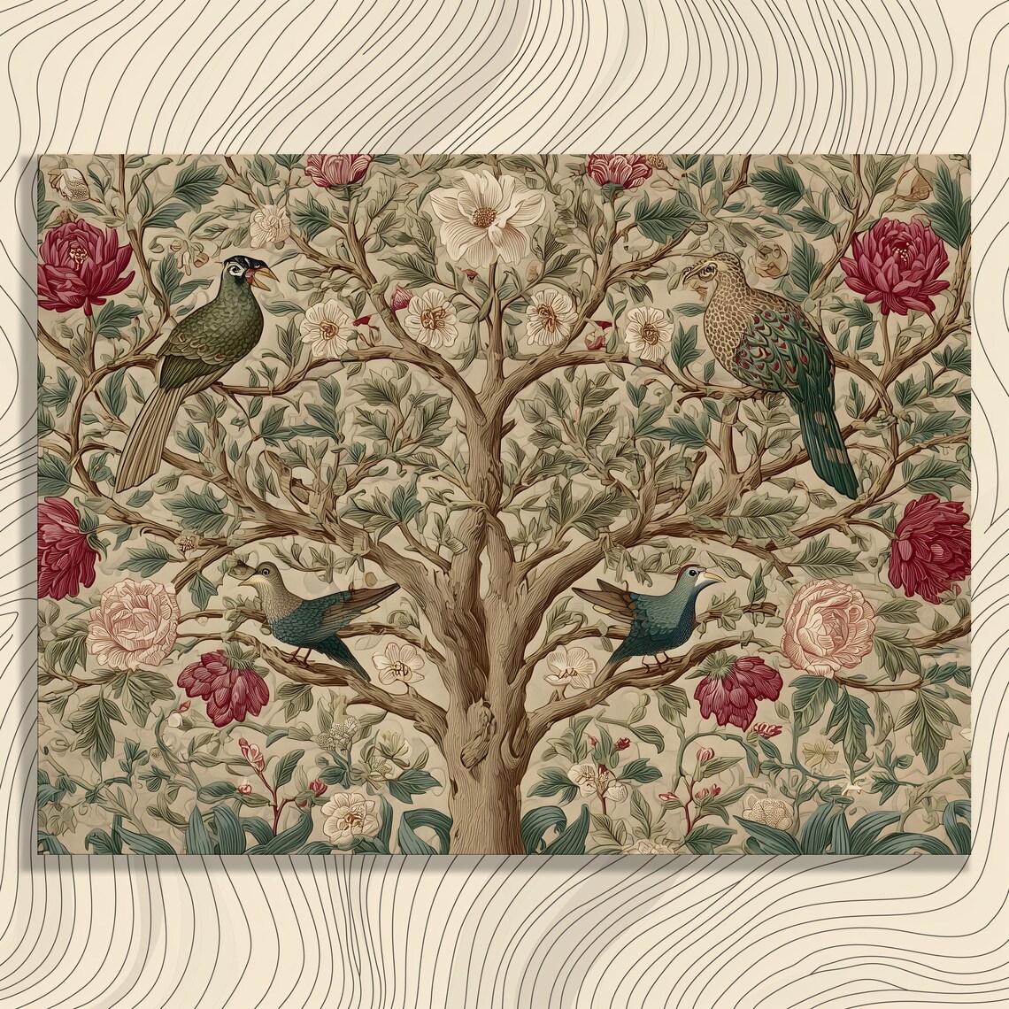 William Morris Style Birds in Blossom Tree Vintage Tapestry Poster