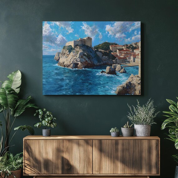 Dubrovnik Coastal Fortress Cliff Walled Old Town Seascape Poster