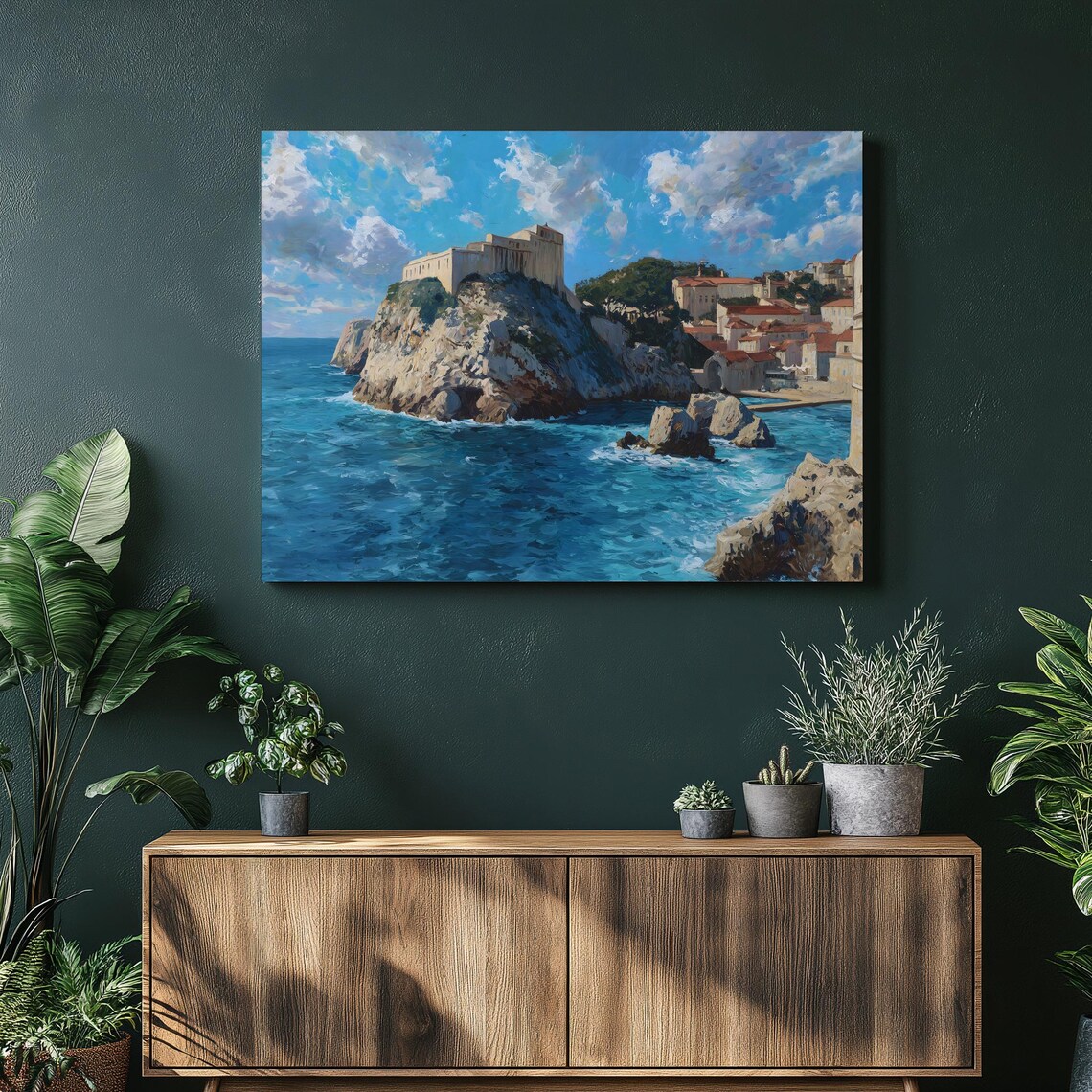 Dubrovnik Coastal Fortress Cliff Walled Old Town Seascape Poster