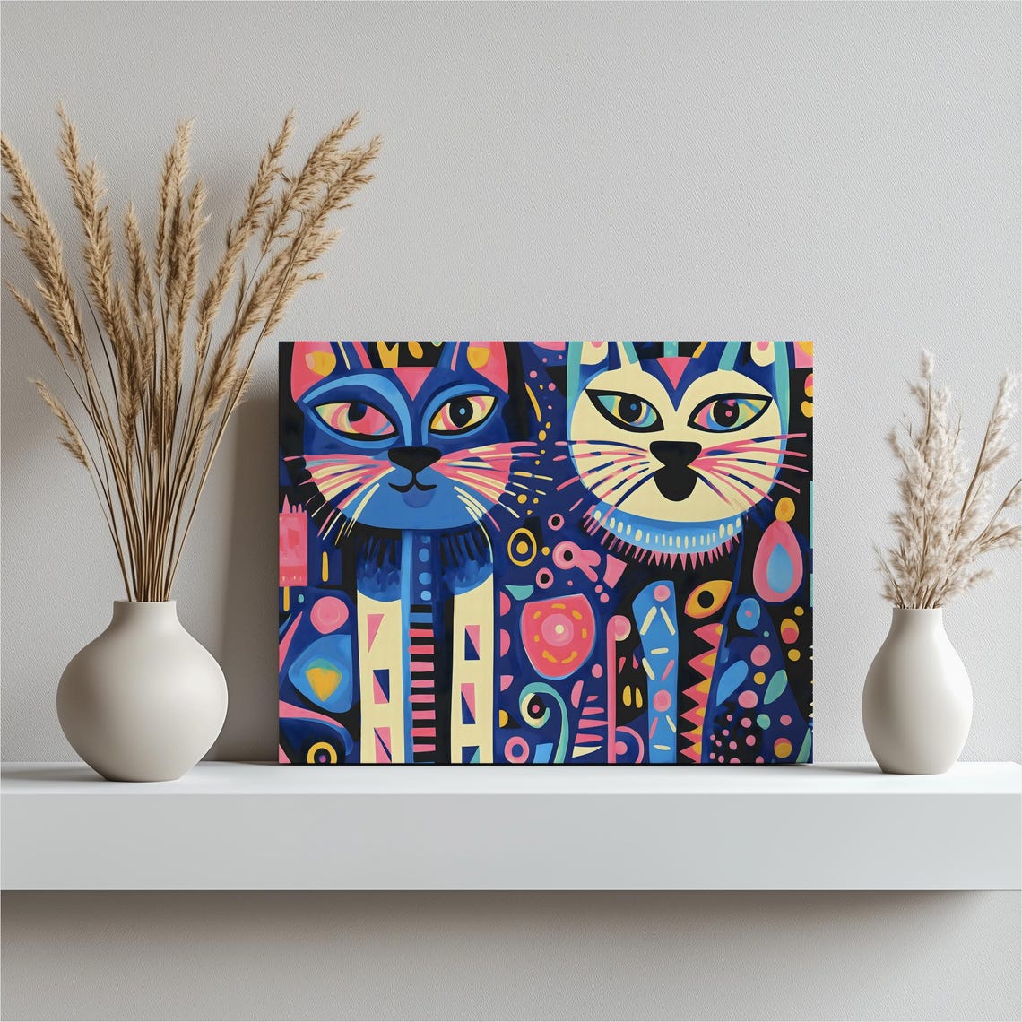 Colorful Geometric Cat Duo Vibrant Bold Pop Art Style Poster