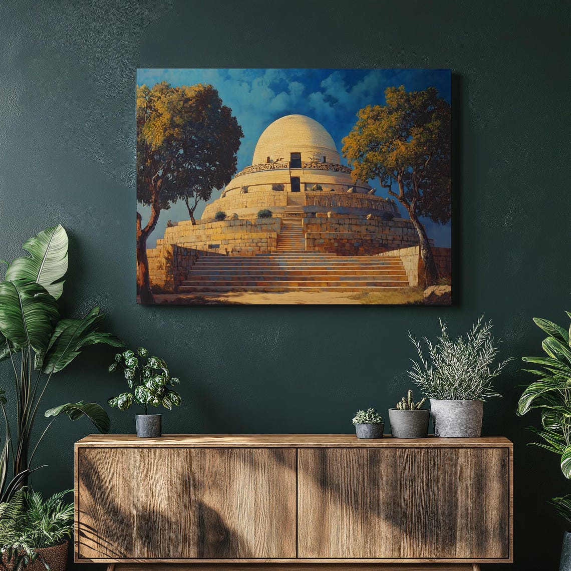 Sanchi Stupa Ancient Buddhist Temple Stone Dome Painting Poster