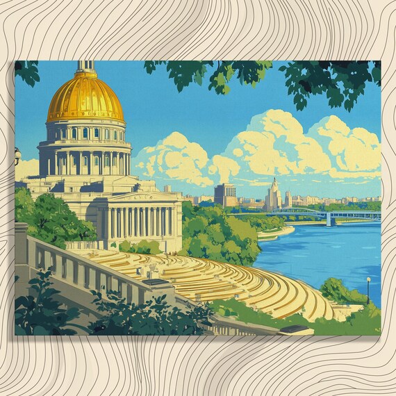 Vibrant Impressionist Dome Canvas Wall Art Modern Cityscape River Landscape Painting Print For Enthusiasts And Travelers