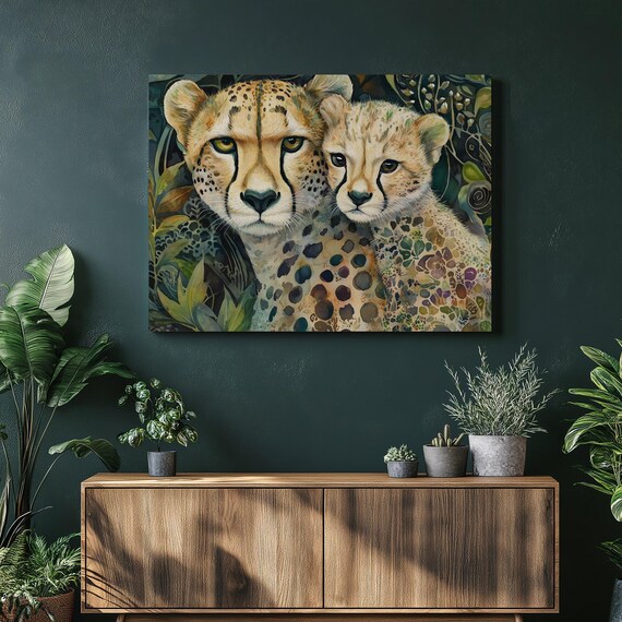 Bison Canvas Wall Art Elegant Wildlife Decor For Home Office Baby And Adult Cheetahs In Watercolor Animal Oil Painting Artistic