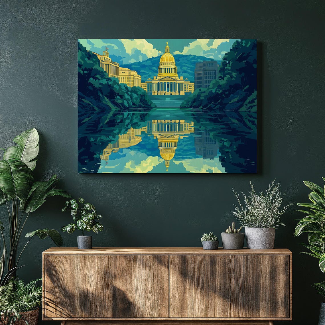 West Virginia State Capitol Golden Dome River Reflection Art Print