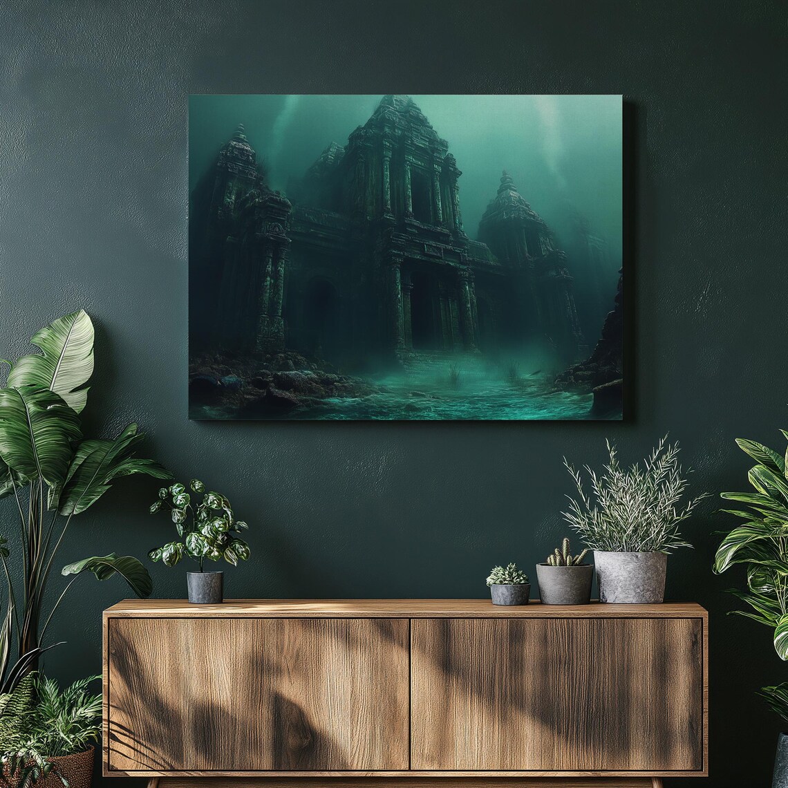 Mystical Underwater Temple Ruins Ancient Submerged Painting Poster