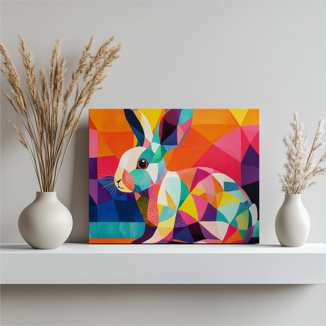 Colorful Geometric Rainbow Rabbit Bunny Bold Low Poly Wall Print