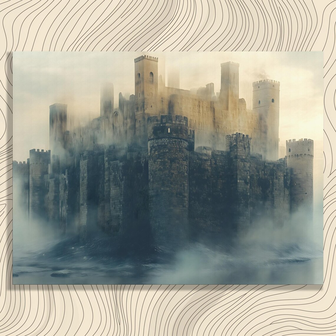 Foggy Medieval Stone Castle Dark Gothic Fortress Mist Art Poster