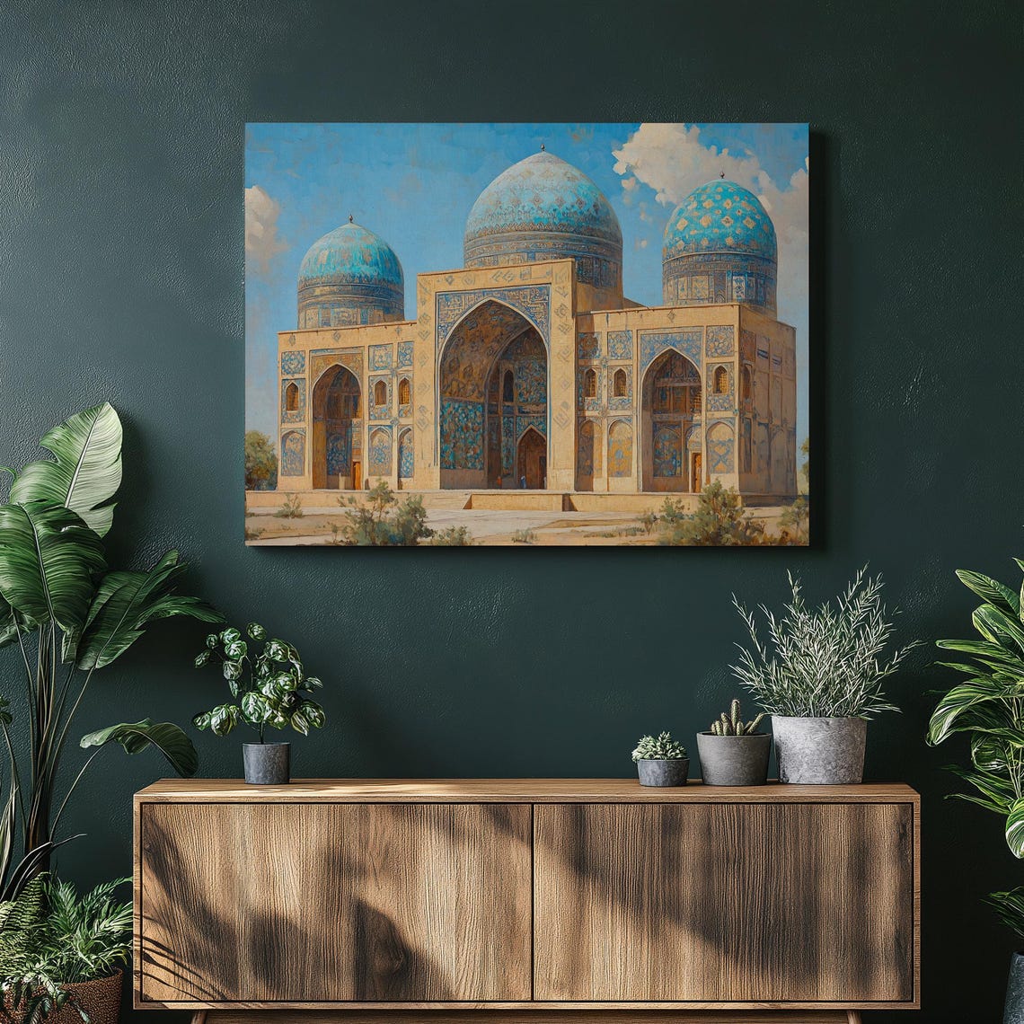 Blue Tiled Domes Islamic Mosque Architecture Golden Light Art Poster