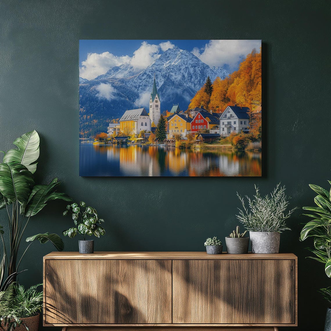 Hallstatt Austria Lakeside Village Church Snowcapped Peak Poster