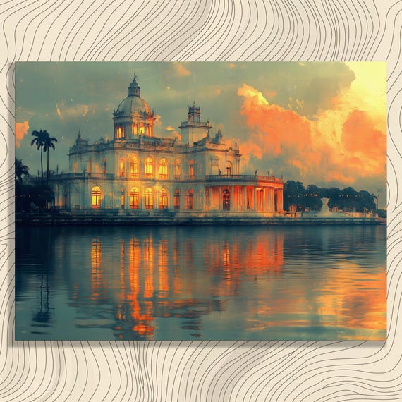 Grand Palace Sunset Canvas Wall Art Classic Impressionist Landscape Decor Print Gift For Architecture Enthusiasts Home