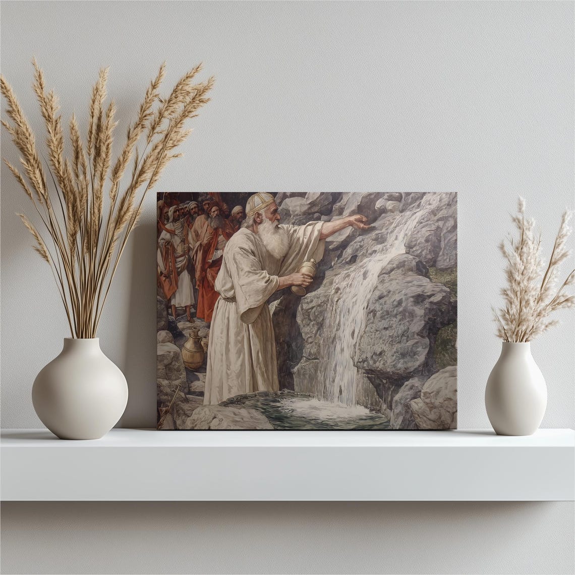 Moses Striking the Rock Biblical Neoclassical Art Canvas Poster