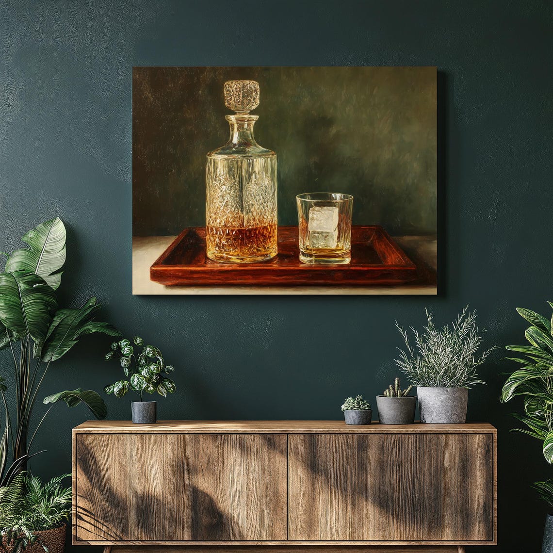 Whiskey Decanter Still Life Poster Cut Glass Rocks Bar Painting Art