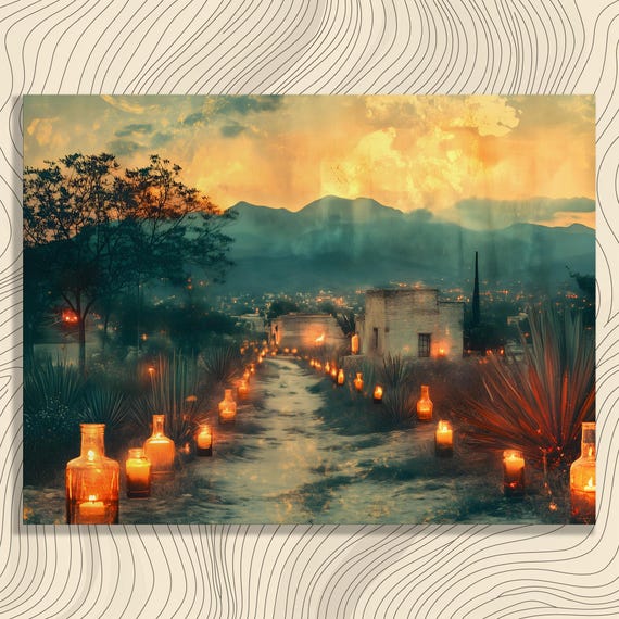 Sunset Lantern Pathway Canvas Wall Art Colorful Impressionist Bohemian Landscape Print For Nature Lovers And Artists Gift Travelers