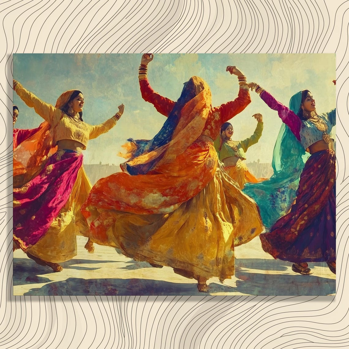 Vibrant Bhangra Dancers South Asian Folk Dance Celebration Print