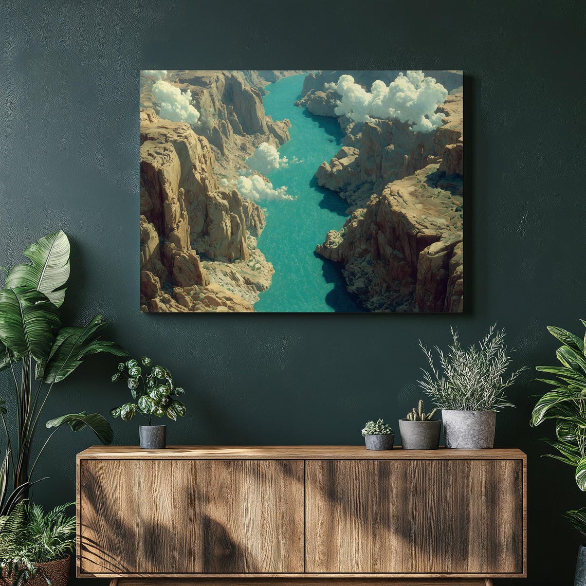 Turquoise River Canyon Dramatic Rocky Cliffs Surreal Landscape Poster