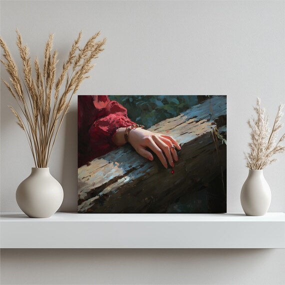 Dark Hand Forest Canvas Wall Art Moody Surreal Artwork With Tree Bark Texture Blood Drop Nature Print Gothic Decor Painting