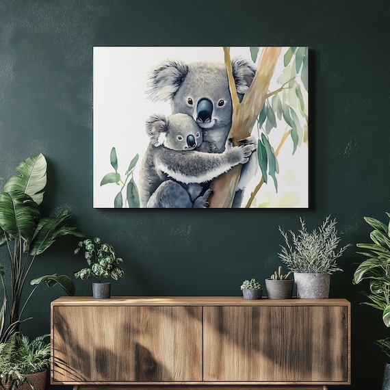 Mother And Baby Koala Poster Tender Eucalyptus Wildlife Portrait Cute Animal Gift