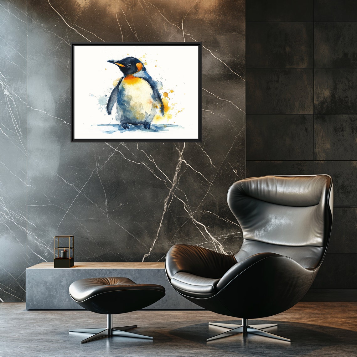 King Penguin Watercolor Bird Wildlife Animal Artwork Gift Poster