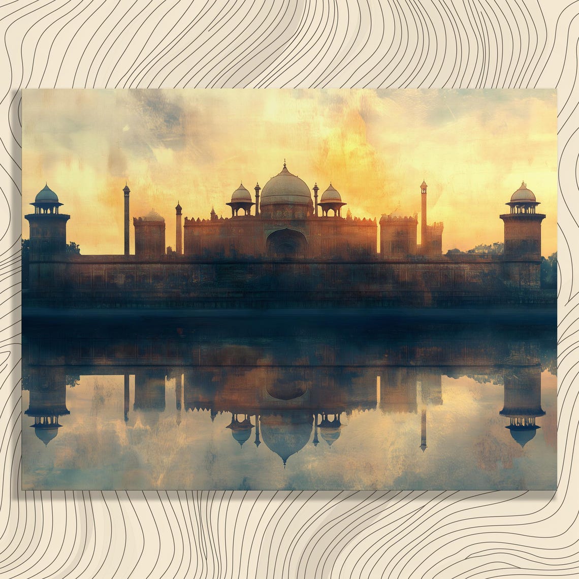 Red Fort Delhi Sunrise Reflection Mughal Architecture Wall Art