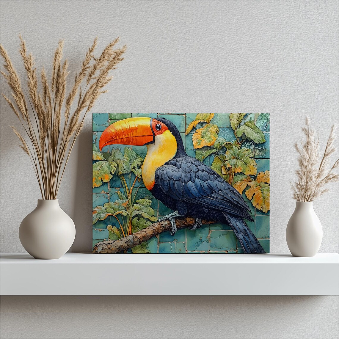 Toucan On Branch Tropical Bird Tile Pattern Wildlife Art Poster