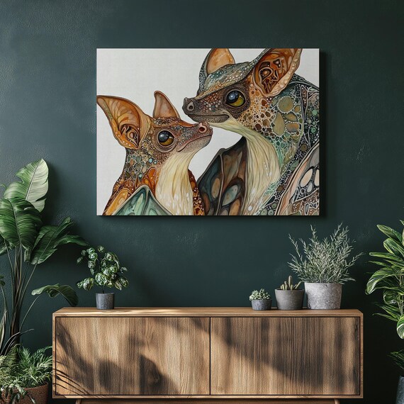 Bat Canvas Wall Art Majestic Wildlife Painting Unique Baby Animal Print Nursery Decor Intricate Patterns Home Vibrant Colorful Artwork