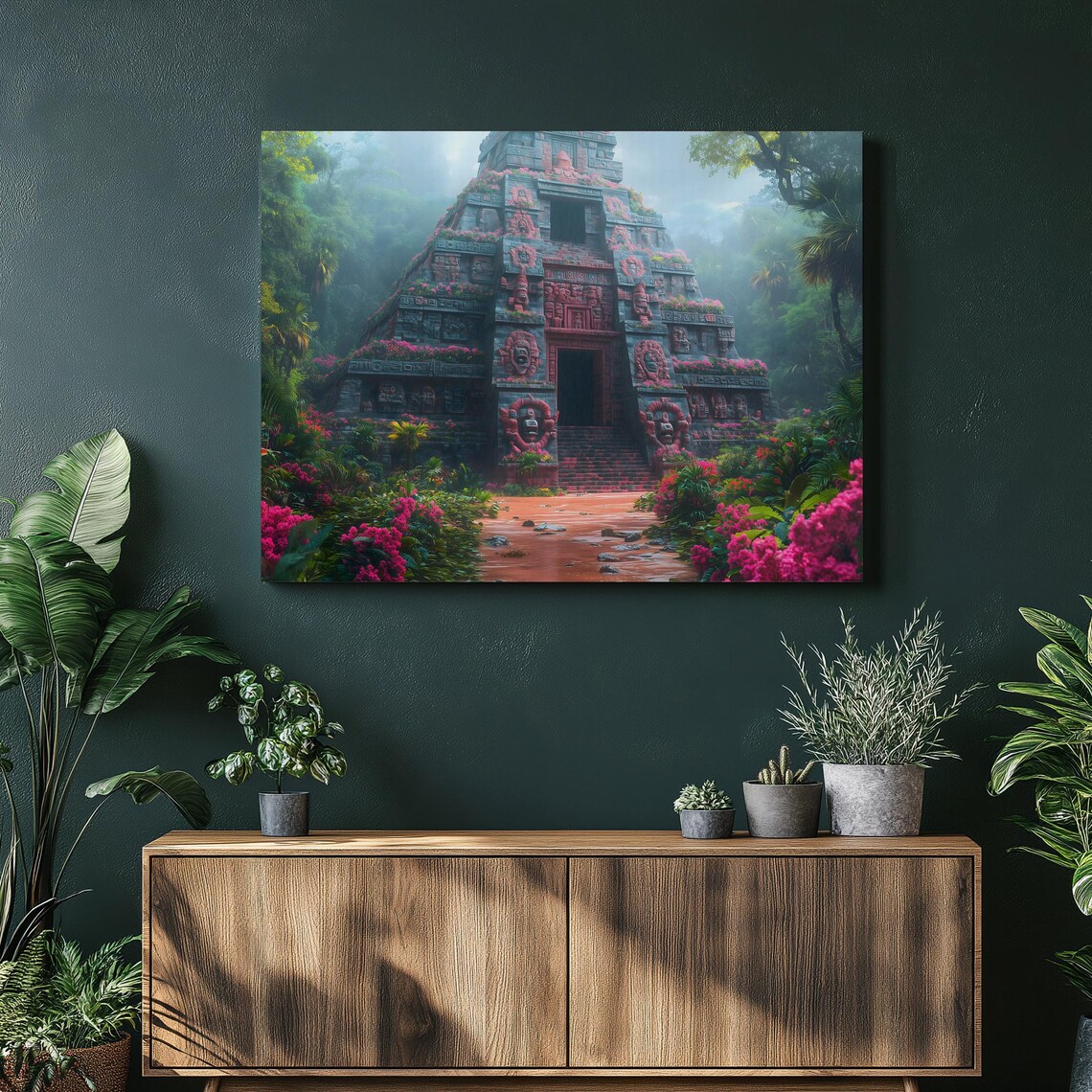 Mayan Temple Jungle Art Print, Tropical Decor
