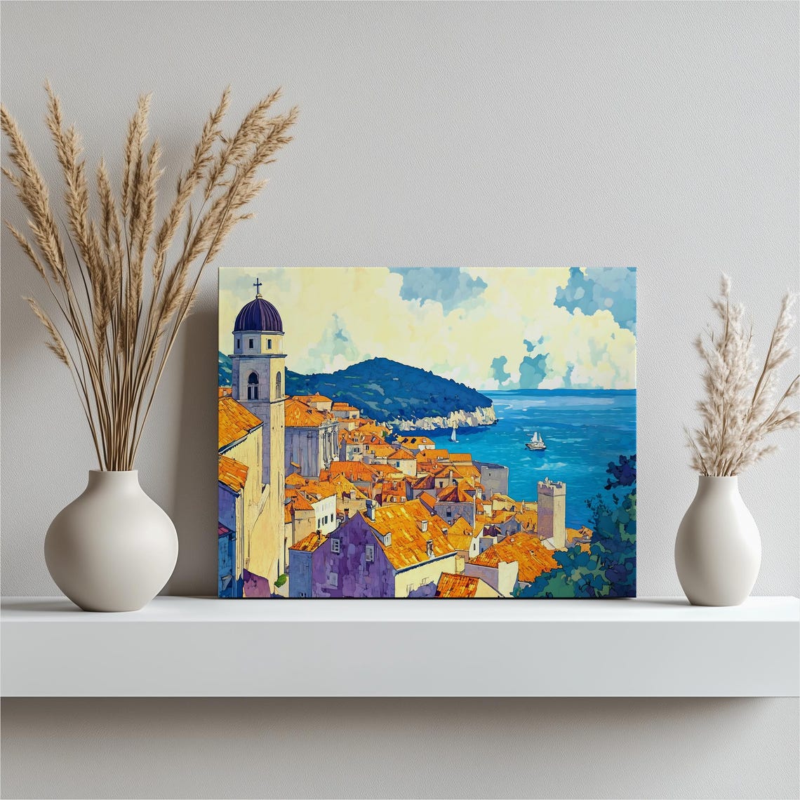 Dubrovnik Croatia Old Town Terracotta Roofs Sea Canvas Wall Art