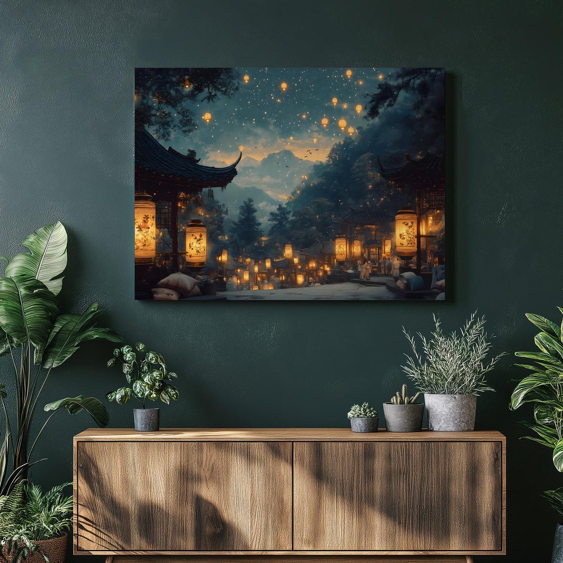 Lantern Festival Night Market Starry Sky Canvas Fantasy Wall Art