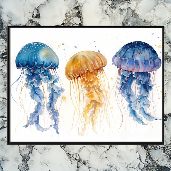 Jellyfish Canvas Wall Art Ocean Decor Aquatic Ready To Hang Living Room Nautical Theme Sea Life Unique Gift Display
