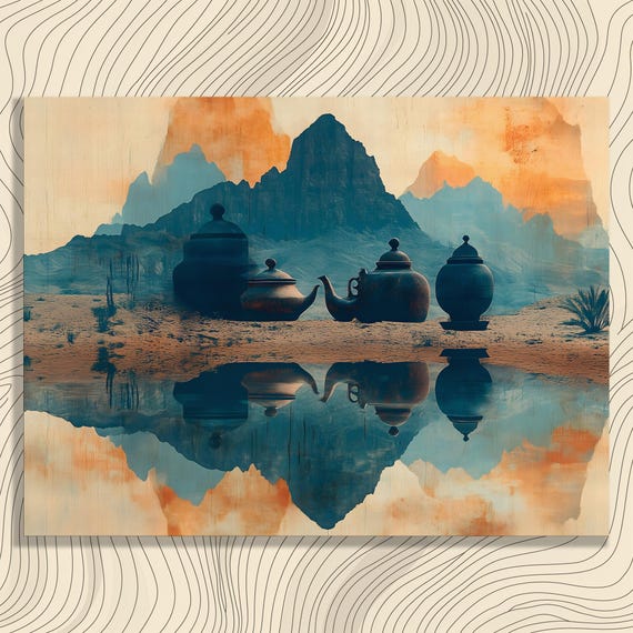 Surreal Desert Landscape Canvas Wall Art Abstract Mountain Reflection Painting Print Decor Gift For Collectors And Home Decorators