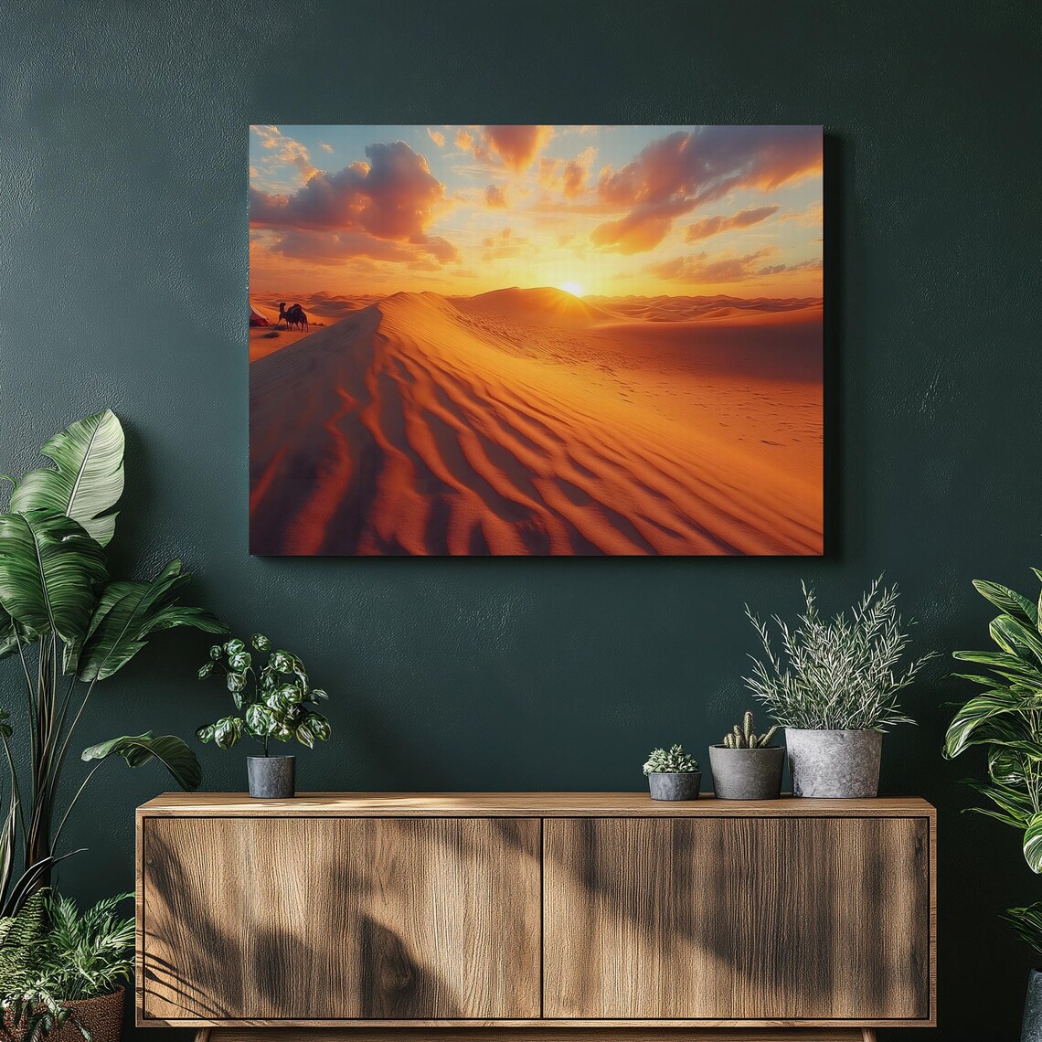 Desert Sunset Sand Dunes Golden Horizon Landscape Nature Poster